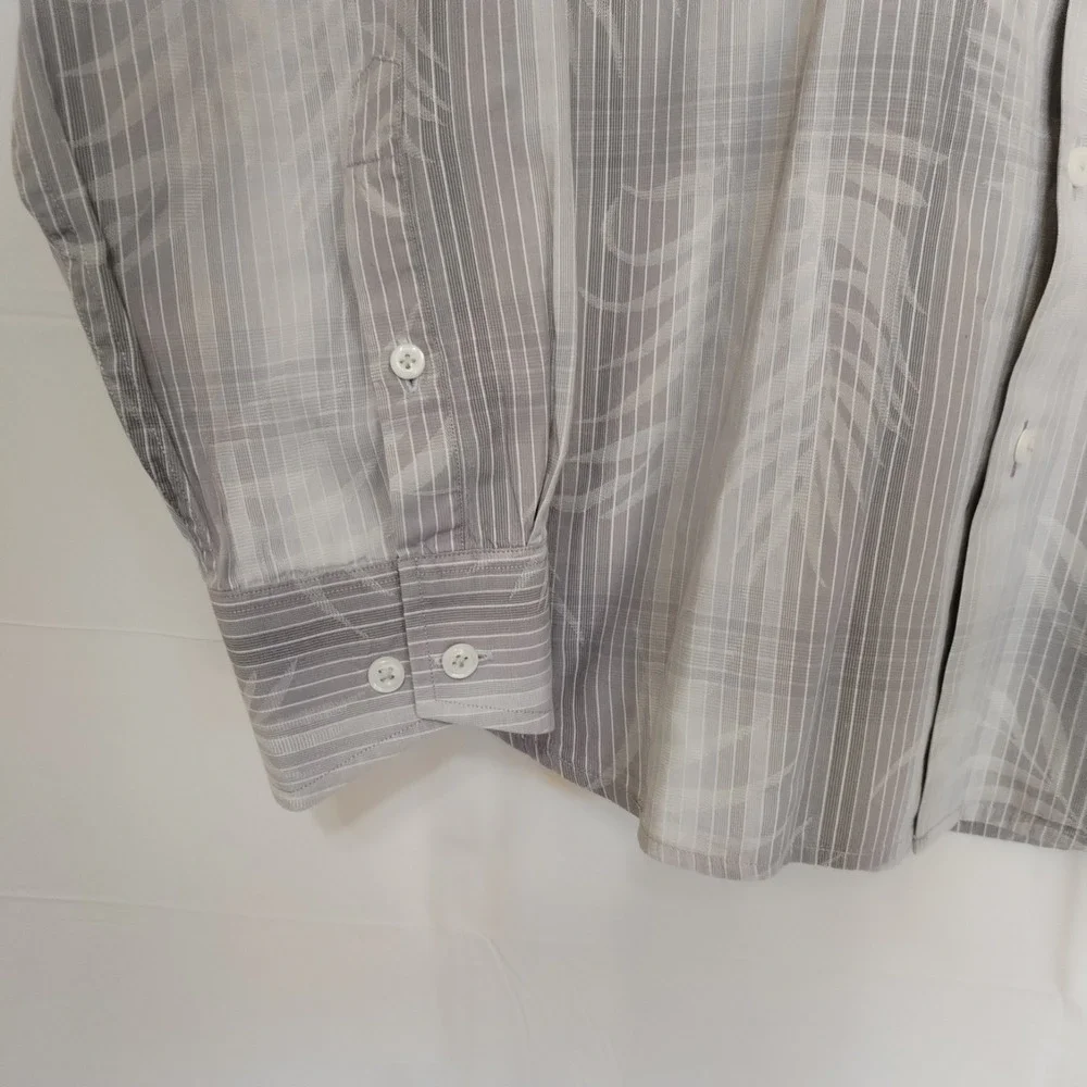Tommy Bahama Shirt Mens Large Striped Cotton Silk Gray‎ Long Sleeve Flip Cuffs
